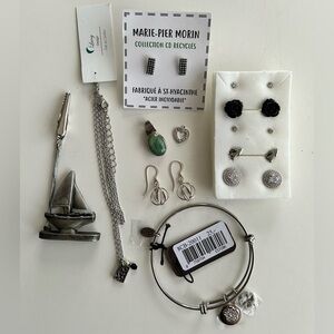 Set of Fashion and 925 Silver Jewelry, Earrings, Bracelet, Necklace, Pendants